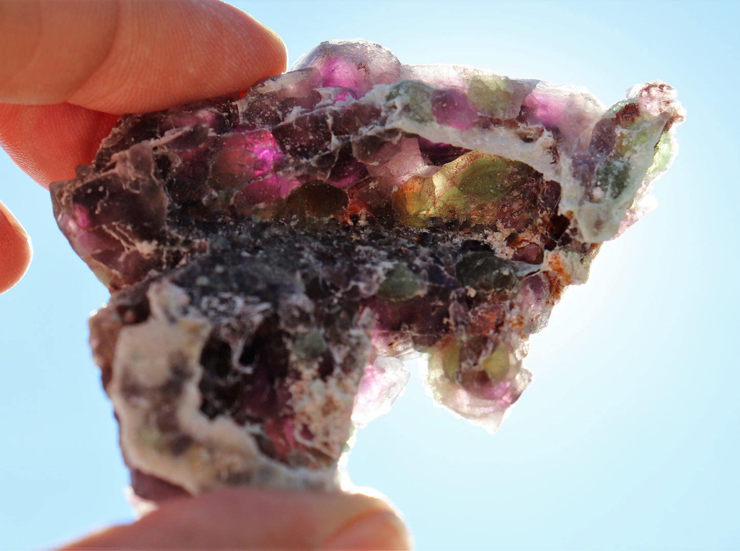 Very nice Hematite-included Amethyst Cluster with Green Fluorite