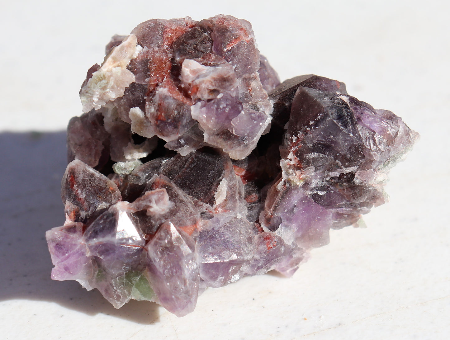 3D Hematite-included Amethyst Cluster with Green Fluorite