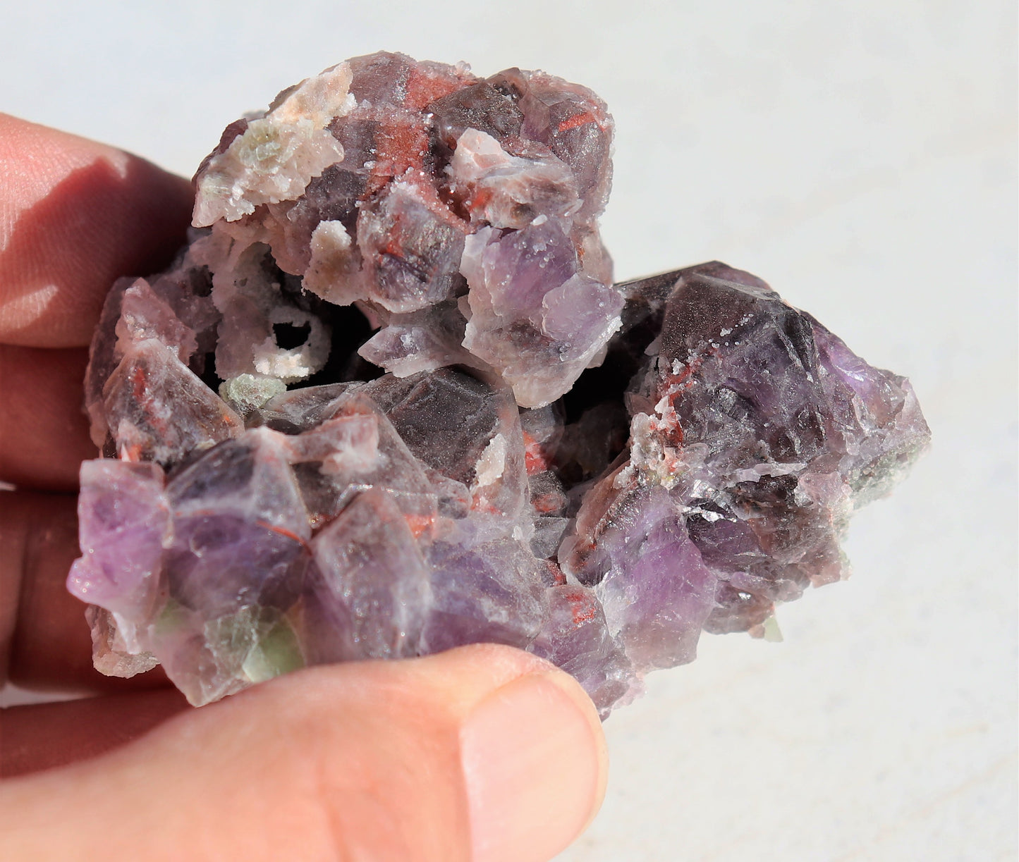 3D Hematite-included Amethyst Cluster with Green Fluorite