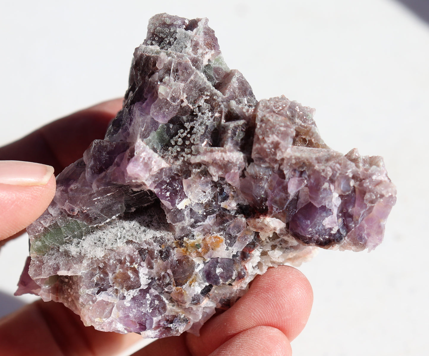 3D Hematite-included Amethyst Cluster with Green Fluorite