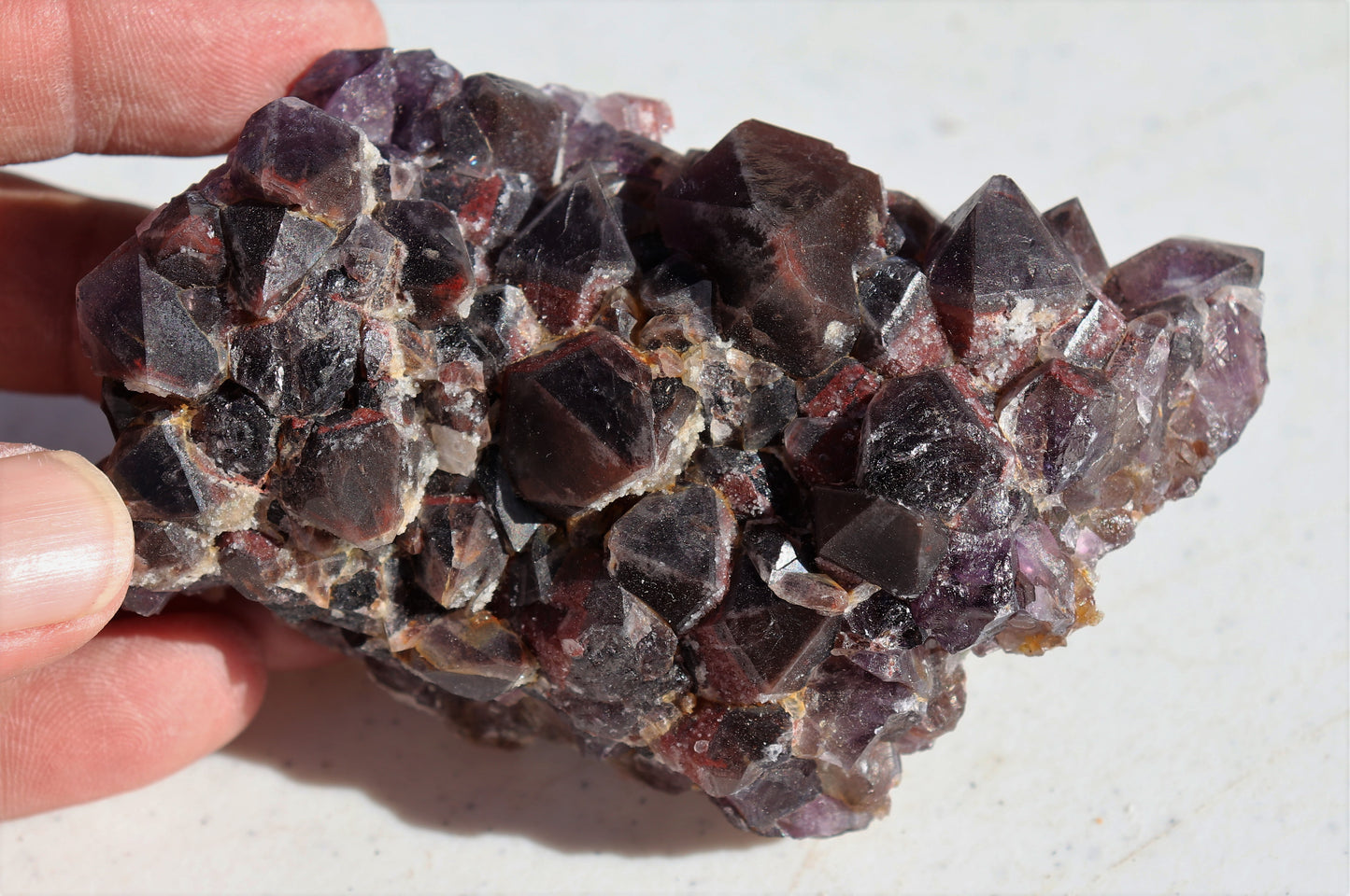 Nice Hematite-included Amethyst Cluster with Green Fluorite