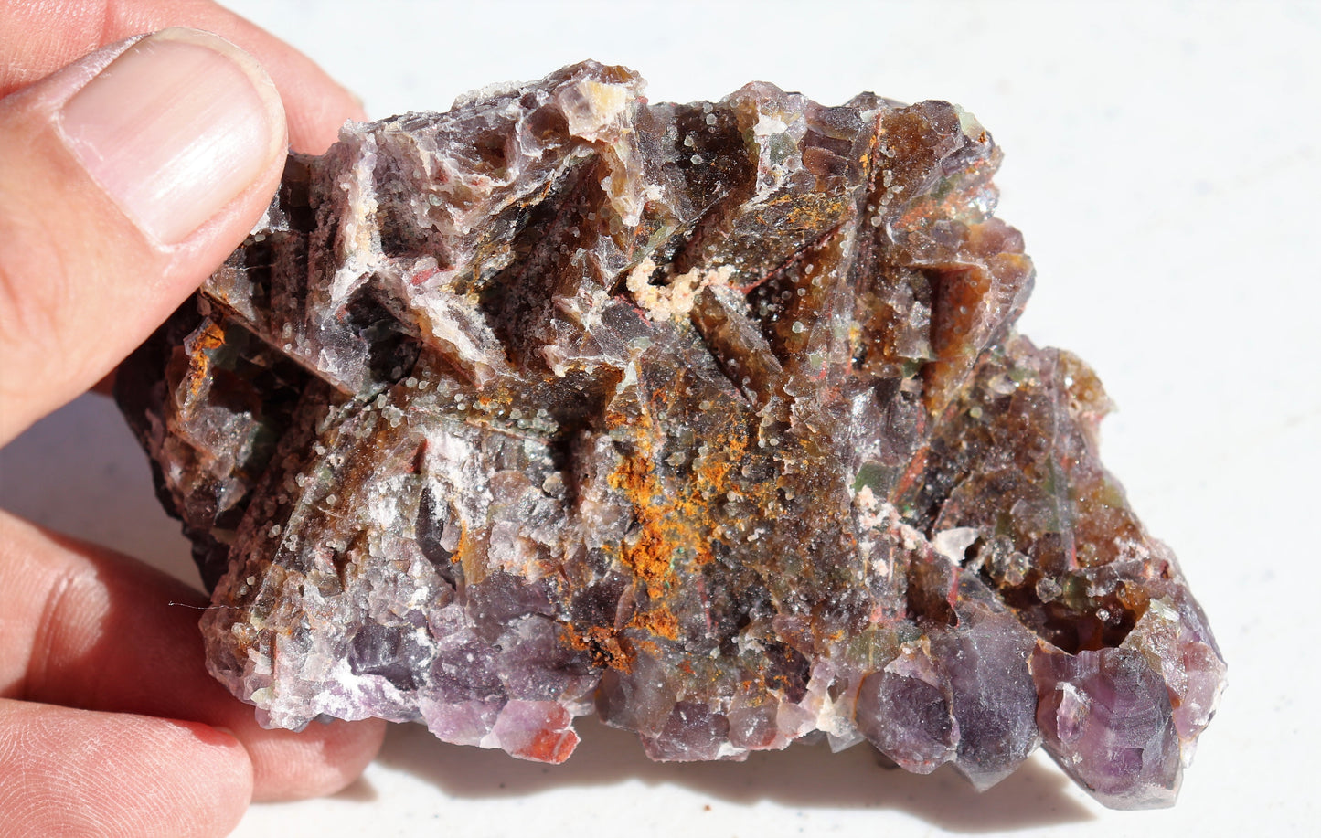 Nice Hematite-included Amethyst Cluster with Green Fluorite