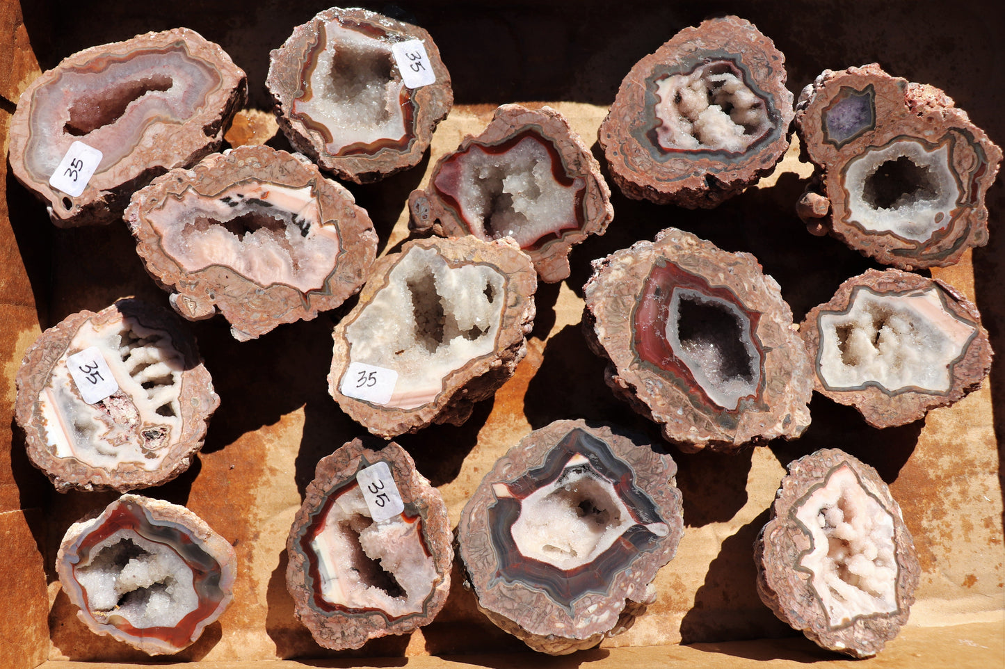14 count flat of $35 Baker Ranch thunderegg halves