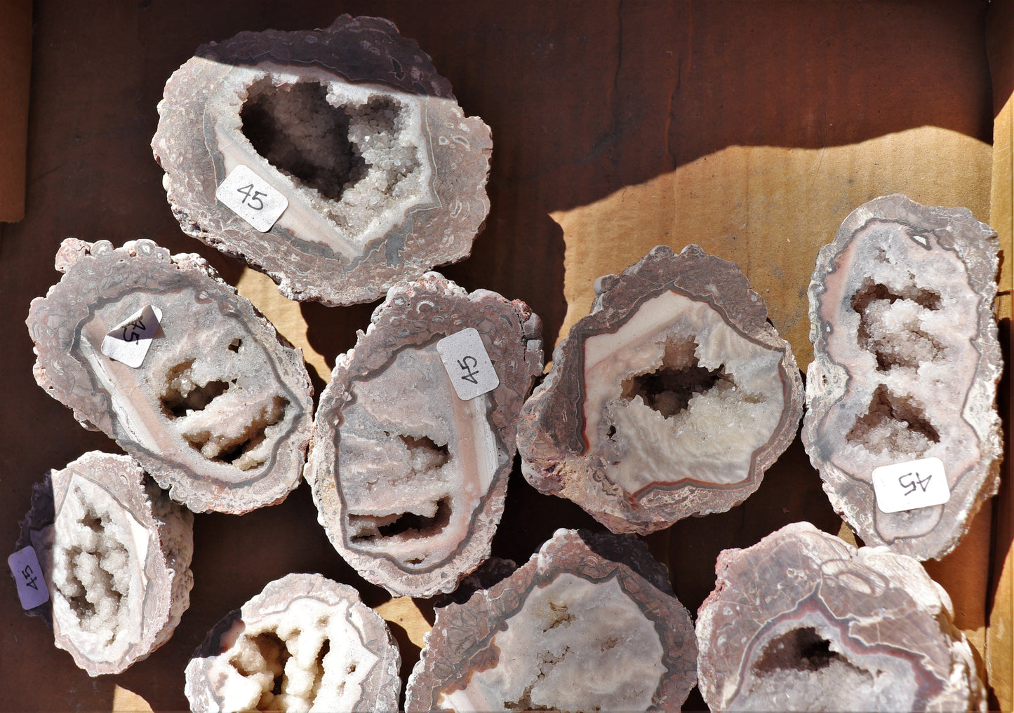 16 count flat of $45 Baker Ranch thunderegg halves